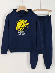 2pcs Smile Face Print Girls Hoodie Kids Casual Long Sleeve Loose Hooded Sweatshi