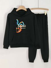 2pcs SPARKLE Girls Hoodie & Sweatpants Set Kids Casual Long Sleeve Loose Hooded