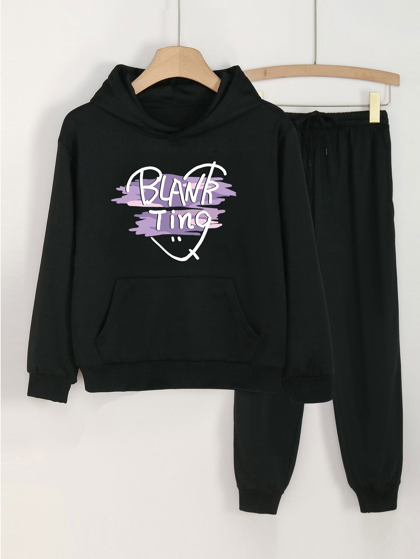 Girls Hoodie & Sweatpants Set Kids Casual Long Sleeve Loose Hooded Sweatshirt