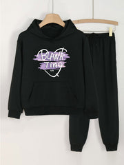 Girls Hoodie & Sweatpants Set Kids Casual Long Sleeve Loose Hooded Sweatshirt