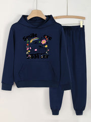 2pcs SMILE Print Girls Hoodie Kids Casual Long Sleeve Loose Hooded Sweatshirt