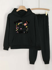 2pcs SMILE Print Girls Hoodie Kids Casual Long Sleeve Loose Hooded Sweatshirt