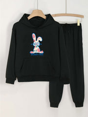 2pcs Cartoon Rabbit Print Girls Hoodie & Sweatpants Set for Kids