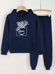 2pcs Bear Print Girls Hoodie Kids Casual Loose Hooded Sweatshirt & S