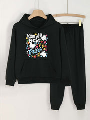 Girls Bear Carrot Print Hoodie & Sweatpants Set