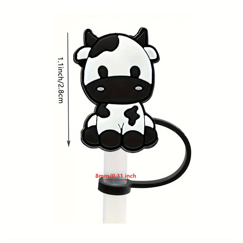 7pcs Cow Straw Tips Cover Silicone Leakproof Straw Plugs for 8mm Drinking