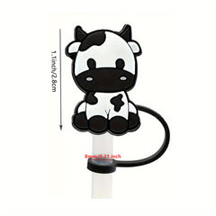 7pcs Cow Straw Tips Cover Silicone Leakproof Straw Plugs for 8mm Drinking