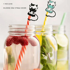 7pcs Cow Straw Tips Cover Silicone Leakproof Straw Plugs for 8mm Drinking