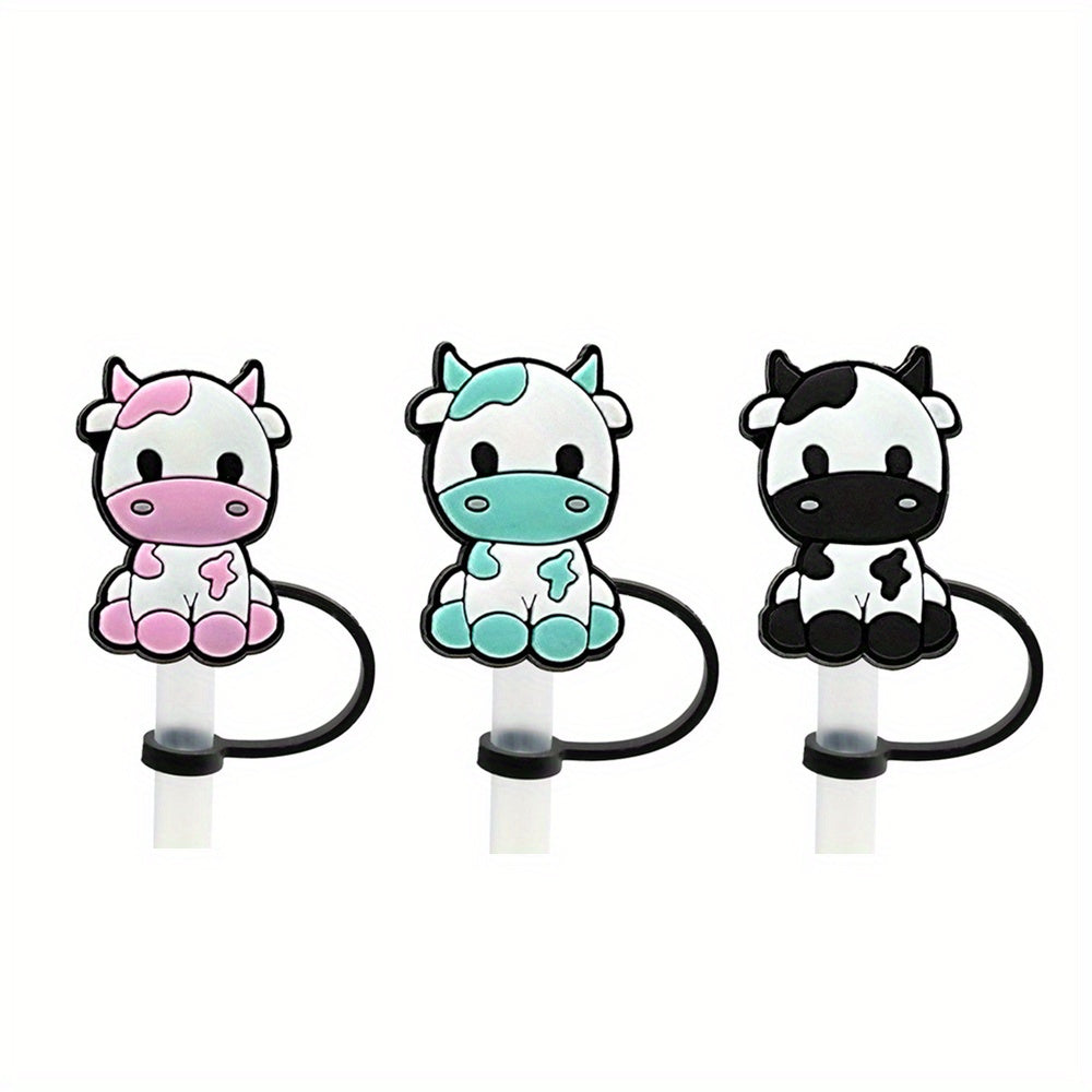 7pcs Cow Straw Tips Cover Silicone Leakproof Straw Plugs for 8mm Drinking