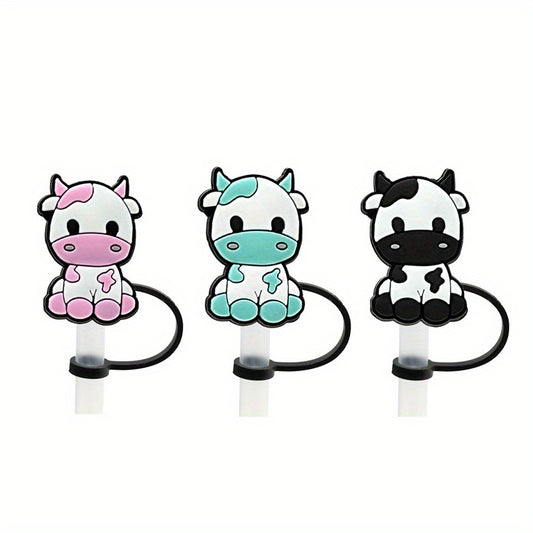 7pcs Cow Straw Tips Cover Silicone Leakproof Straw Plugs for 8mm Drinking