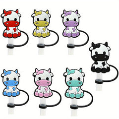 7pcs Cow Straw Tips Cover Silicone Leakproof Straw Plugs for 8mm Drinking