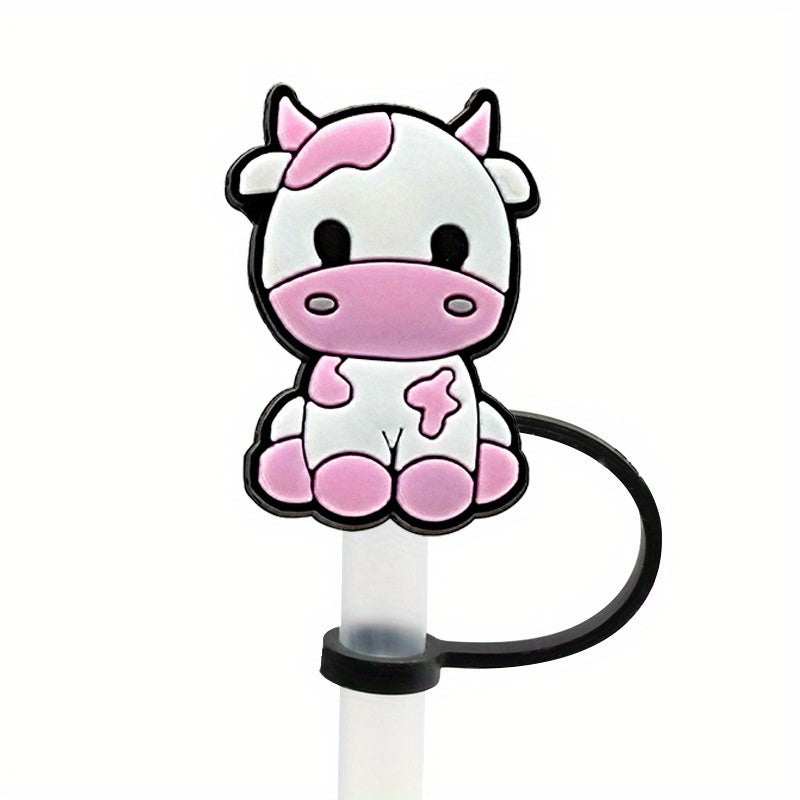 7pcs Cow Straw Tips Cover Silicone Leakproof Straw Plugs for 8mm Drinking