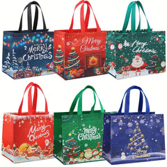 6pcs Large Christmas Tote Gift Bags With Handles for Reusable Non-woven Gift Bag