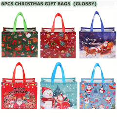 6pcs Large Christmas Tote Gift Bags With Handles for Reusable Non-woven Gift Bag
