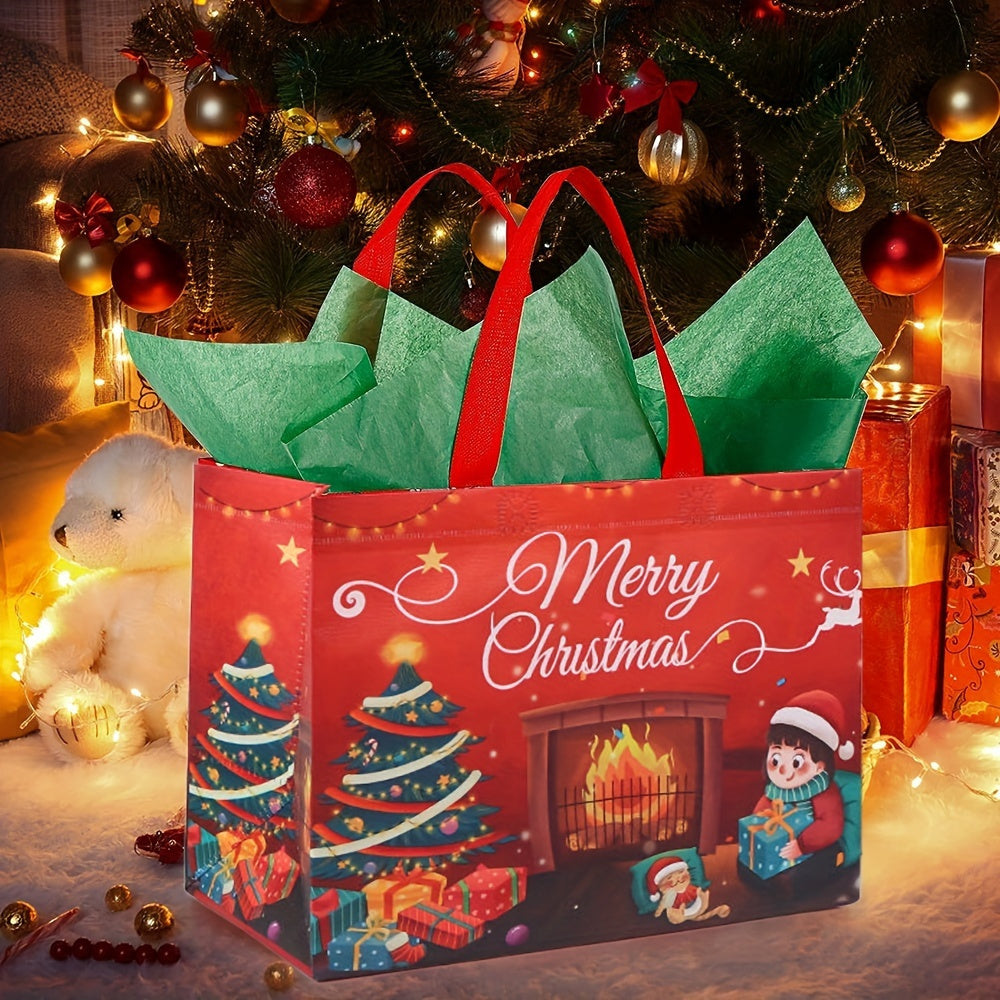 6pcs Large Christmas Tote Gift Bags With Handles for Reusable Non-woven Gift Bag