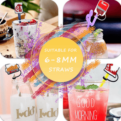 8pcs Fast Food Series Straw Tip Covers Reusable Leakproof Straw Lids