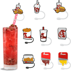 8pcs Fast Food Series Straw Tip Covers Reusable Leakproof Straw Lids