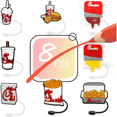 8pcs Fast Food Series Straw Tip Covers Reusable Leakproof Straw Lids