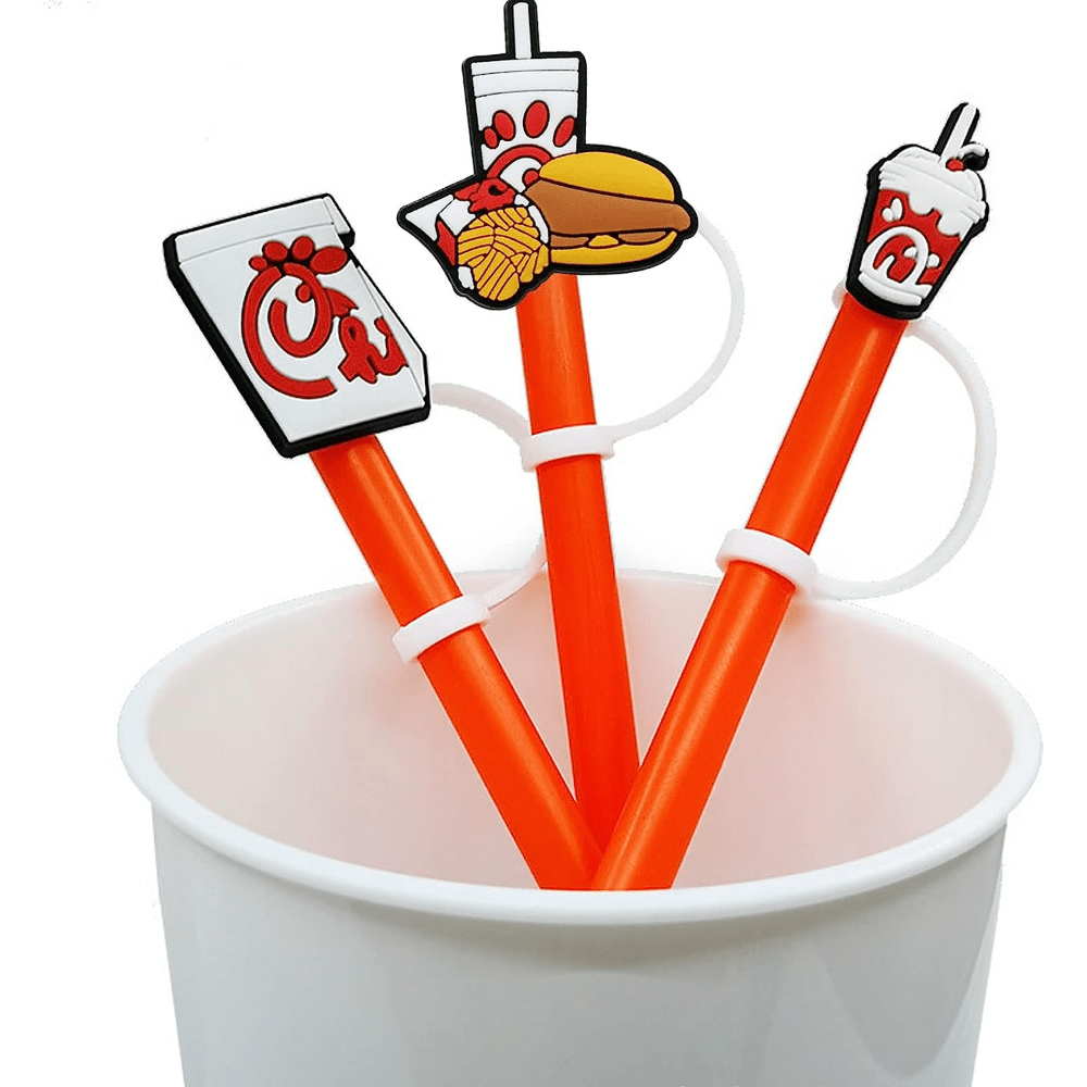 8pcs Fast Food Series Straw Tip Covers Reusable Leakproof Straw Lids