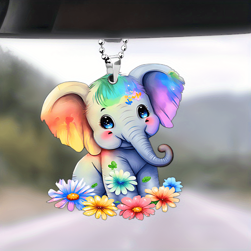 Rainbow Elephant Acrylic Keychain Pendant for Car Keys Backpacks Wallets