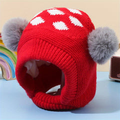 Winter Warm Hat Plush Ball Ear Protection Cartoon Knitted Hat