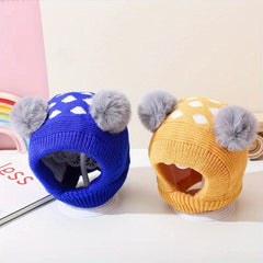 Winter Warm Hat Plush Ball Ear Protection Cartoon Knitted Hat