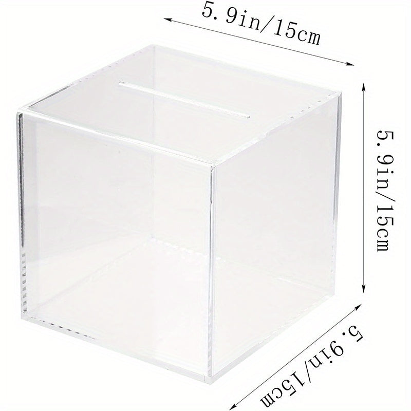 Clear Acrylic Piggy Bank Cash Container Box Coin Jar