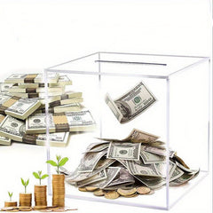 Clear Acrylic Piggy Bank Cash Container Box Coin Jar