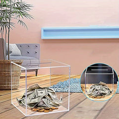 Clear Acrylic Piggy Bank Cash Container Box Coin Jar
