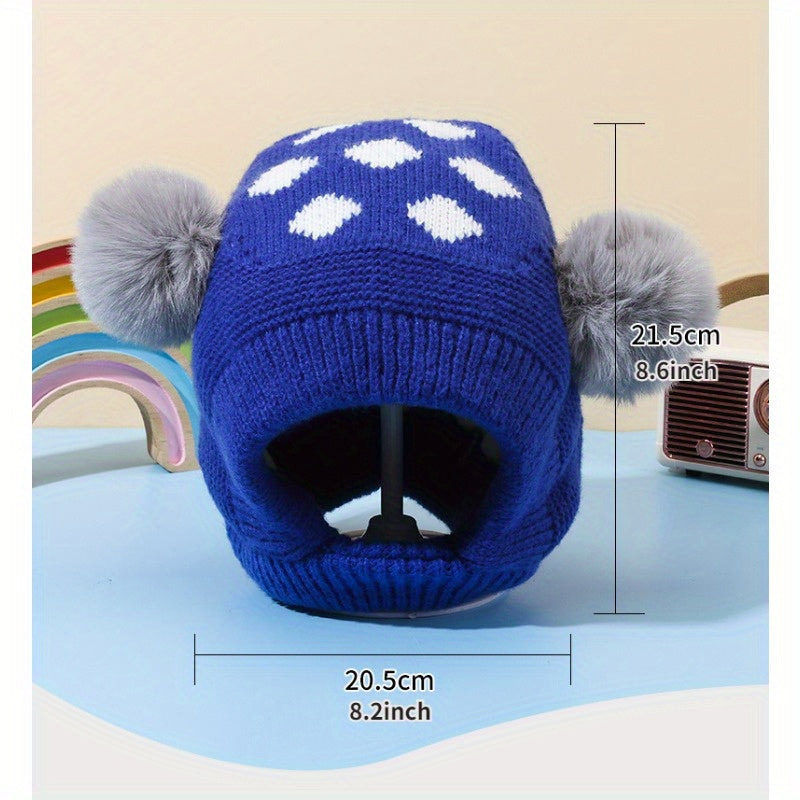 Winter Warm Hat Plush Ball Ear Protection Cartoon Knitted Hat