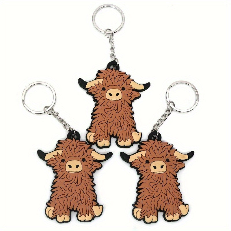 Highland Cow Key Chain Keyring Creative Cartoon Animal Car Key Pendant