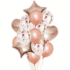 14pcs Colorful Balloons Set with Confetti Ribbon Stars Hearts Decor