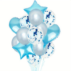 14pcs Colorful Balloons Set with Confetti Ribbon Stars Hearts Decor
