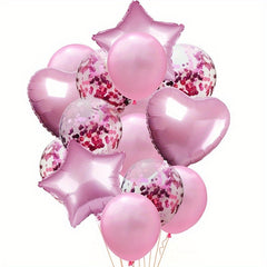 14pcs Colorful Balloons Set with Confetti Ribbon Stars Hearts Decor