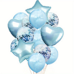 14pcs Colorful Balloons Set with Confetti Ribbon Stars Hearts Decor