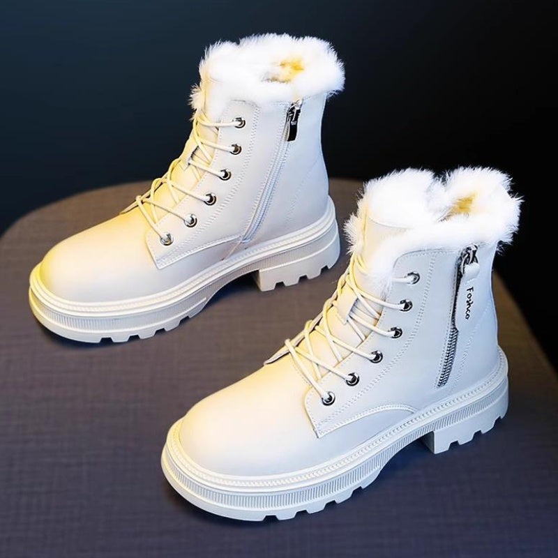 Women's Platform Lace Up Combat Boots Warm Plush Lined Ankle Boots