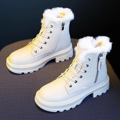 Women's Platform Lace Up Combat Boots Warm Plush Lined Ankle Boots