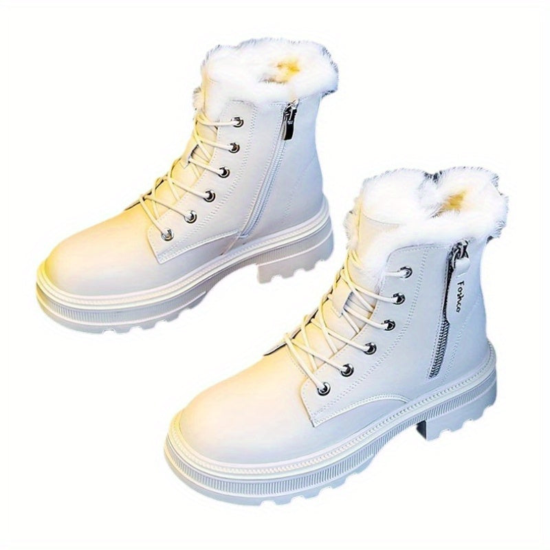 Women's Platform Lace Up Combat Boots Warm Plush Lined Ankle Boots
