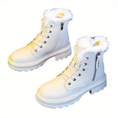 Women's Platform Lace Up Combat Boots Warm Plush Lined Ankle Boots