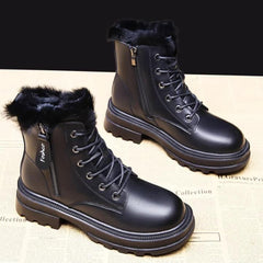 Women's Platform Lace Up Combat Boots Warm Plush Lined Ankle Boots