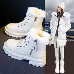 Women's Platform Lace Up Combat Boots Warm Plush Lined Ankle Boots