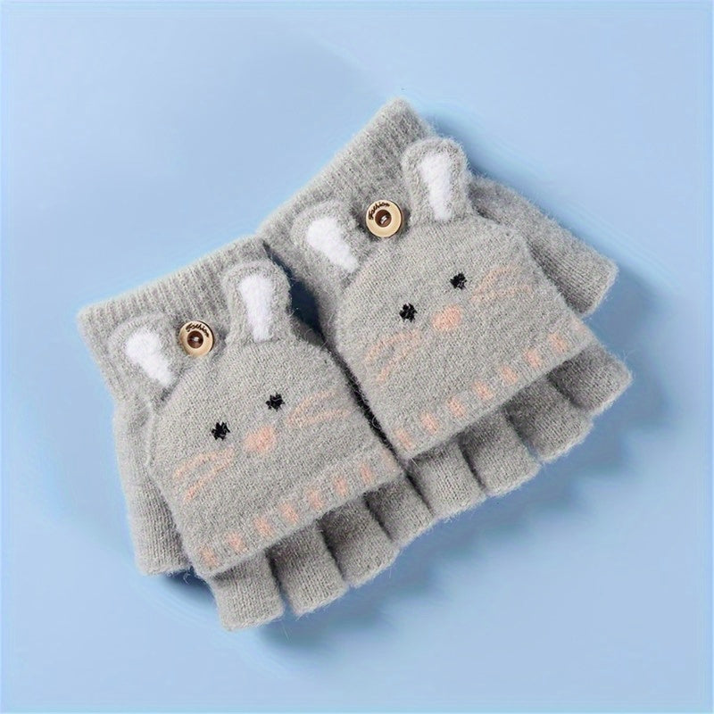 Children's Warm Knitted Half Finger Gloves for Autumn and Winter
