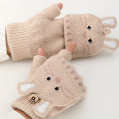 Children's Warm Knitted Half Finger Gloves for Autumn and Winter