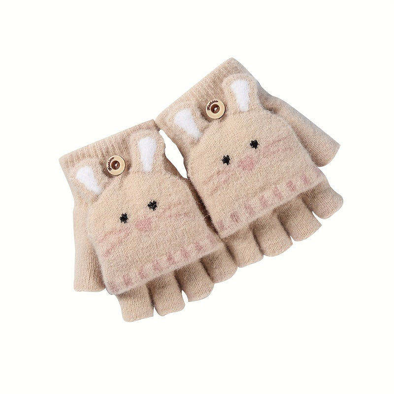 Children's Warm Knitted Half Finger Gloves for Autumn and Winter