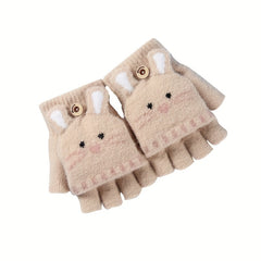 Children's Warm Knitted Half Finger Gloves for Autumn and Winter
