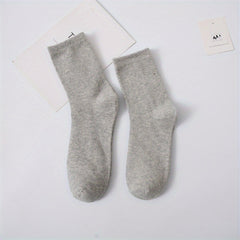 2 Pairs Plus Size Solid Crew Socks in Cotton