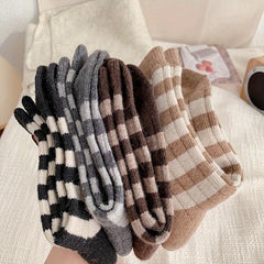 5 Pairs Men's Striped Crew Socks Breathable Comfy Casual Unisex Socks