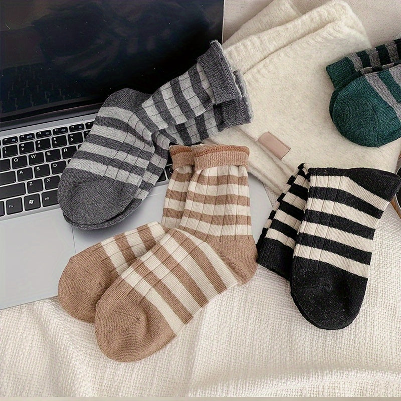 5 Pairs Men's Striped Crew Socks Breathable Comfy Casual Unisex Socks