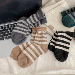5 Pairs Men's Striped Crew Socks Breathable Comfy Casual Unisex Socks