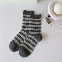 5 Pairs Men's Striped Crew Socks Breathable Comfy Casual Unisex Socks